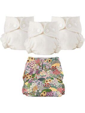 Eco-Friendly Cloth Diaper Set - 3 Inners & 1 Outer, Size 1 (7-17lbs), Botanic